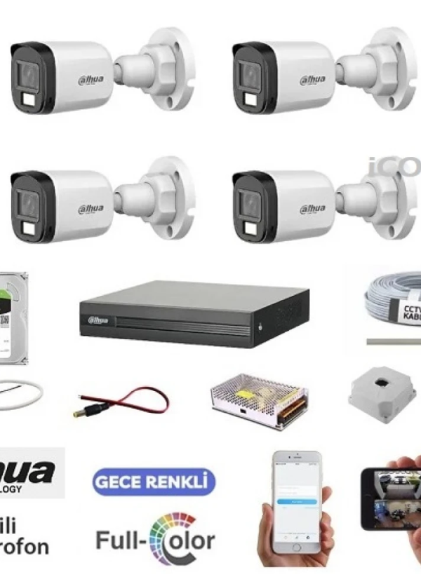 Dahua 4 Kameralı Full Color 724 Renkli Kamera Seti 500GB HDD
